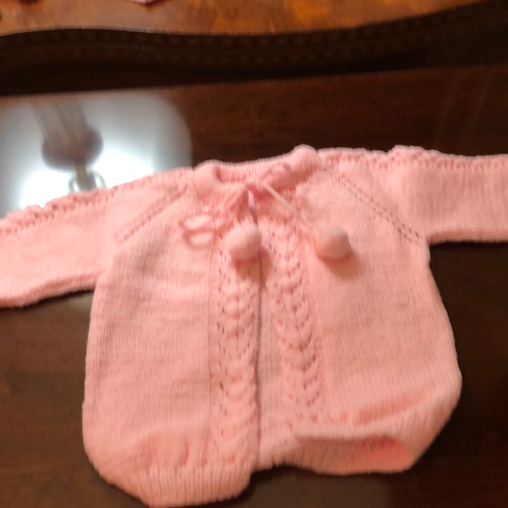 Pink Sweater, Bonnet, and Booties